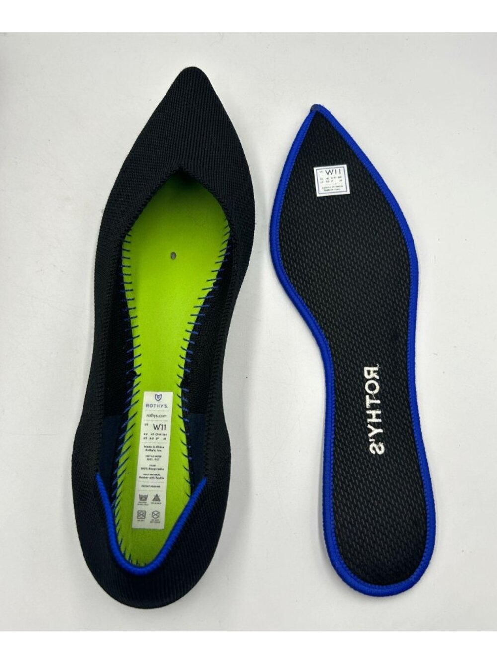 Rothy's Women's Black The Pointed Toe Knit Ballet Flats Size 11 3332 - Picture 7 of 16